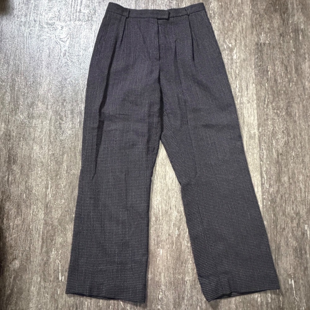 Marisa Minicucci Trousers Women 12 Black Textured Pleated Wide Leg Wool